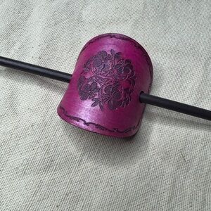 Stick barrette hair accessory pink and pearl floral hand crafted leather